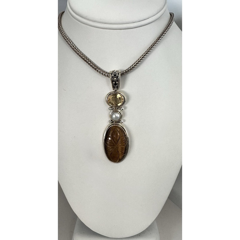 Vintage Doug Paulus DP Sterling Silver Tiger Eye Pearl Citrine Pendant 925 India